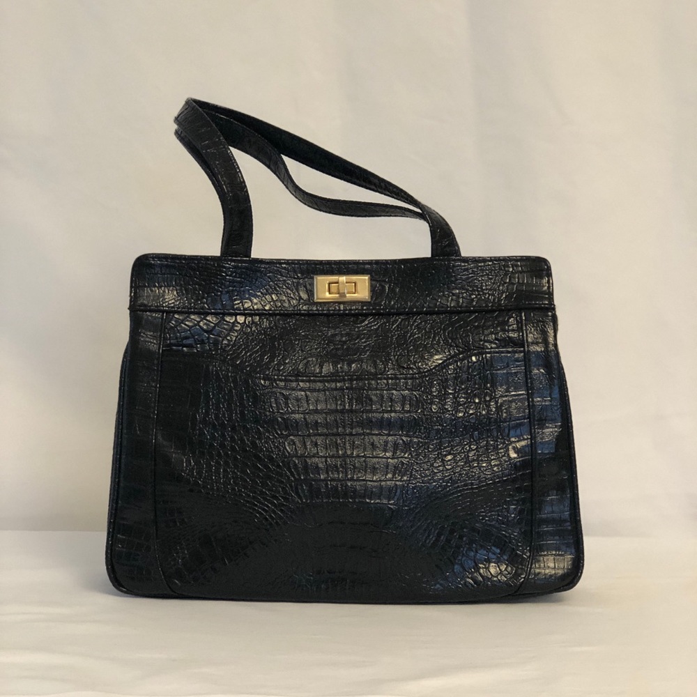 Black Crocodile Embossed Handbag
